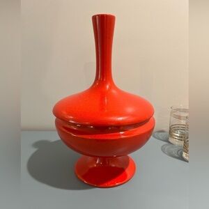MCM Global Views Begonia Red 12” Tall 2 Piece Candy Hiding Dish Vase Home Decor